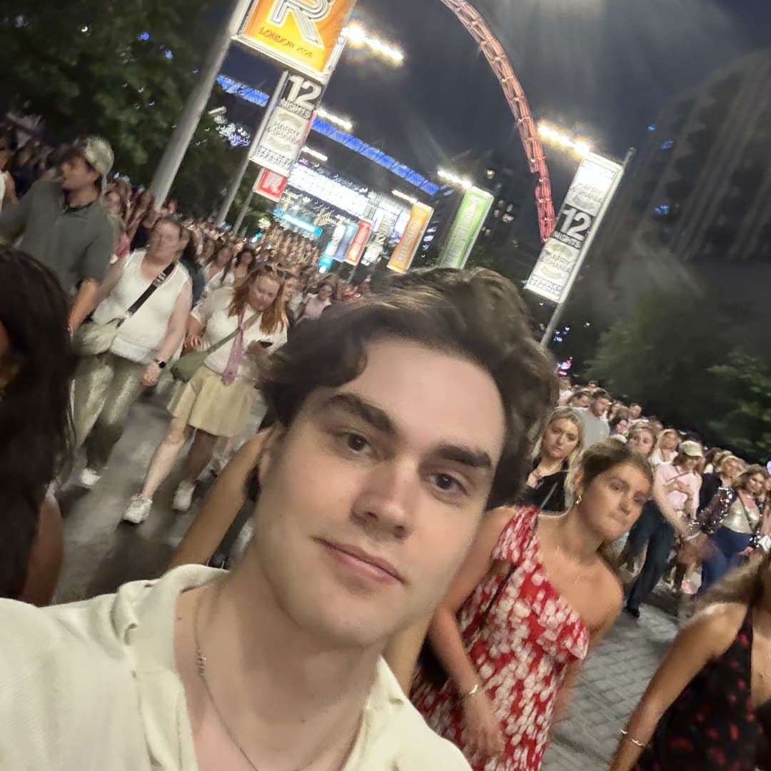Maxwell outside Wembley Stadium the night he built this site